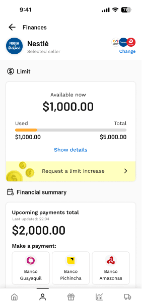 BEES finance page screen