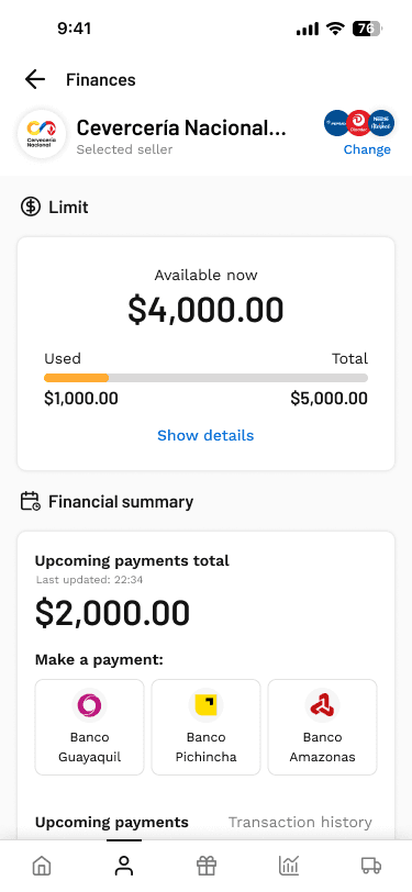 BEES finance page screen