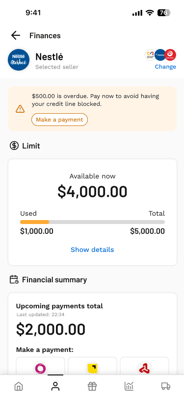 BEES finance page screen